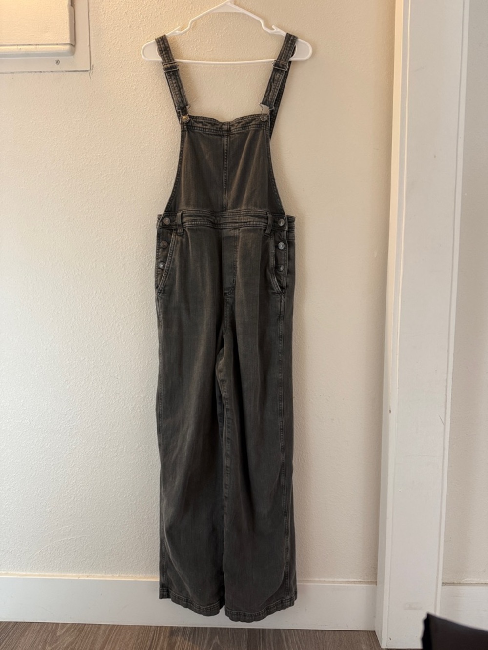 aerie Washed Black Wide-Leg Denim Overalls